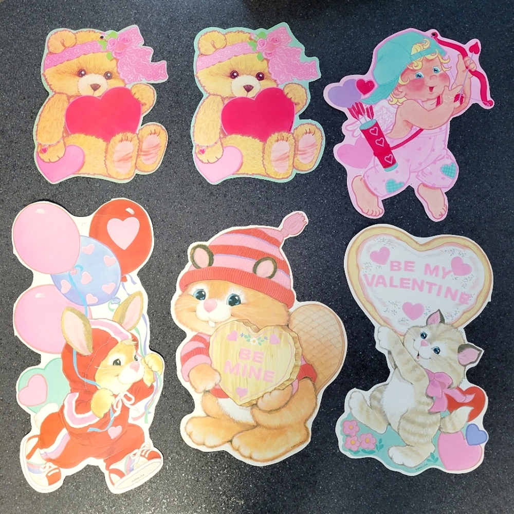 Valentines Cutouts Vintage Eureka with Felt Embellishments Set of 6